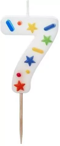 Świeczka urodzinowa 7 biała konfetti 5.5cm - tantis.pl