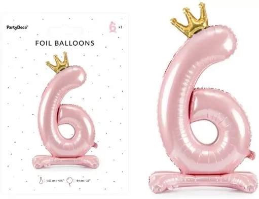 Stojący balon foliowy 6 jasny róż 84cm - tantis.pl