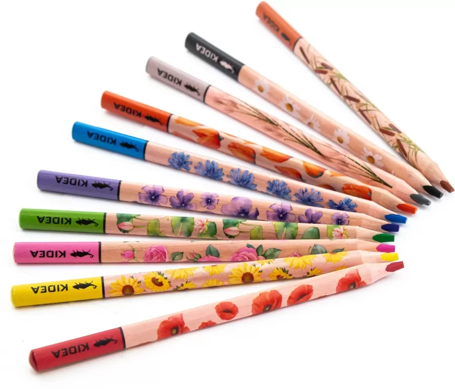 Kredki trójkątne jumbo Kwiaty 10 kolorów KIDEA - tantis.pl