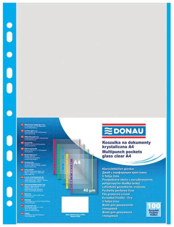 Koszulki na dokumenty DONAU PP A4 groszkowe kolorowy brzeg niebieski 100 sztuk - tantis.pl