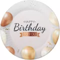 Talerzyki papierowe Happy Birthday 18cm - tantis.pl