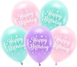 Balony Eco Happy Birthday różowy 26cm