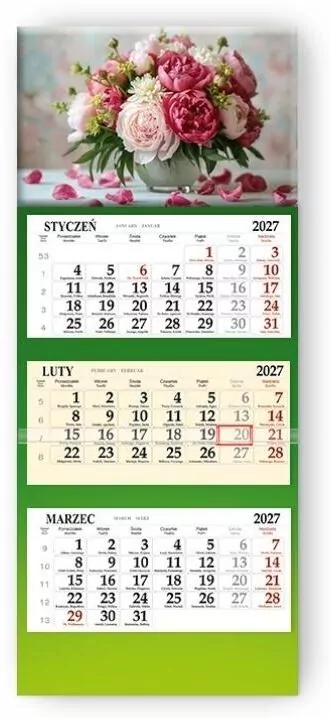 Kalendarz 2027 trójdzielny Peonie - tantis.pl