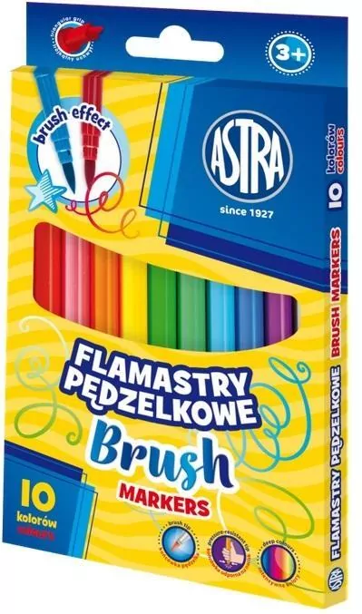 Flamastry okrągłe pędzelkowe 10 kolorów ASTRA - tantis.pl