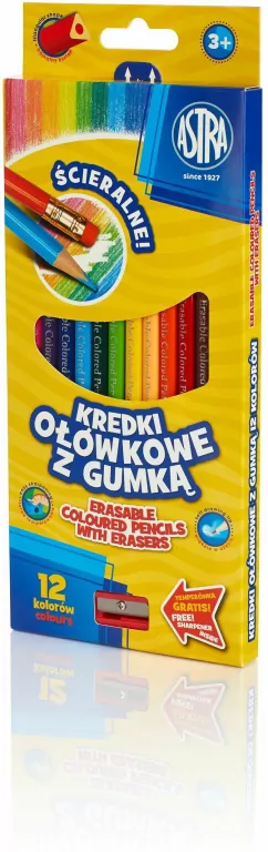 Kredki ołówkowe z gumką. 12 kolorów - tantis.pl
