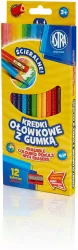Kredki ołówkowe z gumką. 12 kolorów