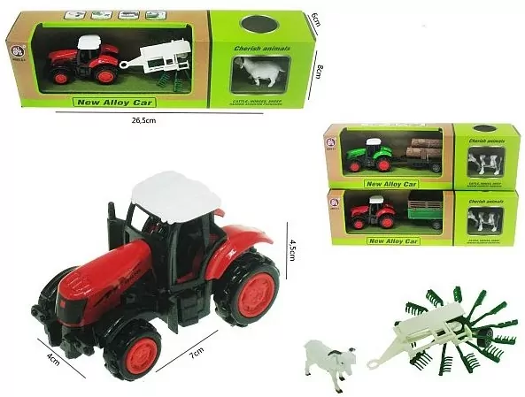 Traktor z przyczepą 16cm + zwierzę, mix - tantis.pl