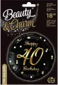 Balon foliowy Happy 40 Birthday czarno-złoty 45cm - tantis.pl