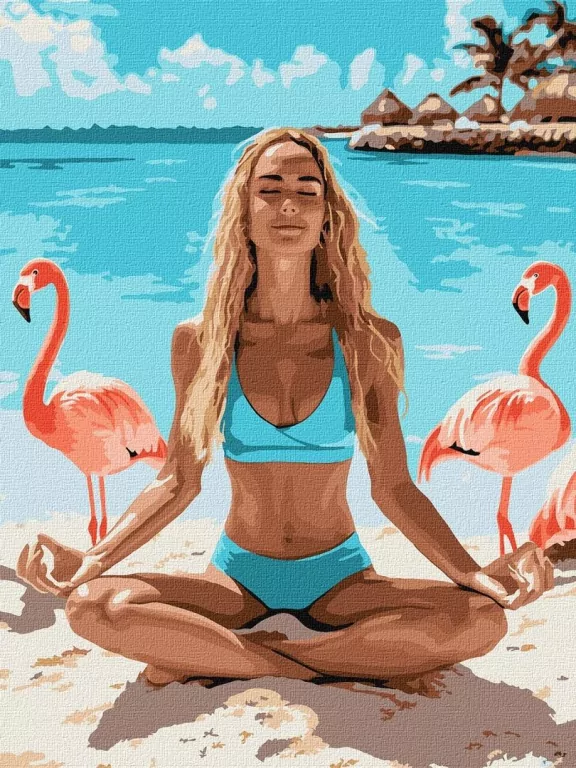 Malowanie po numerach - Joga z flamingami 30x40cm - tantis.pl