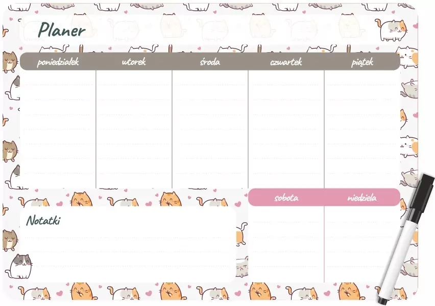 Planer magnetyczny 35x25 tygodniowy z nadrukiem kittens - tantis.pl