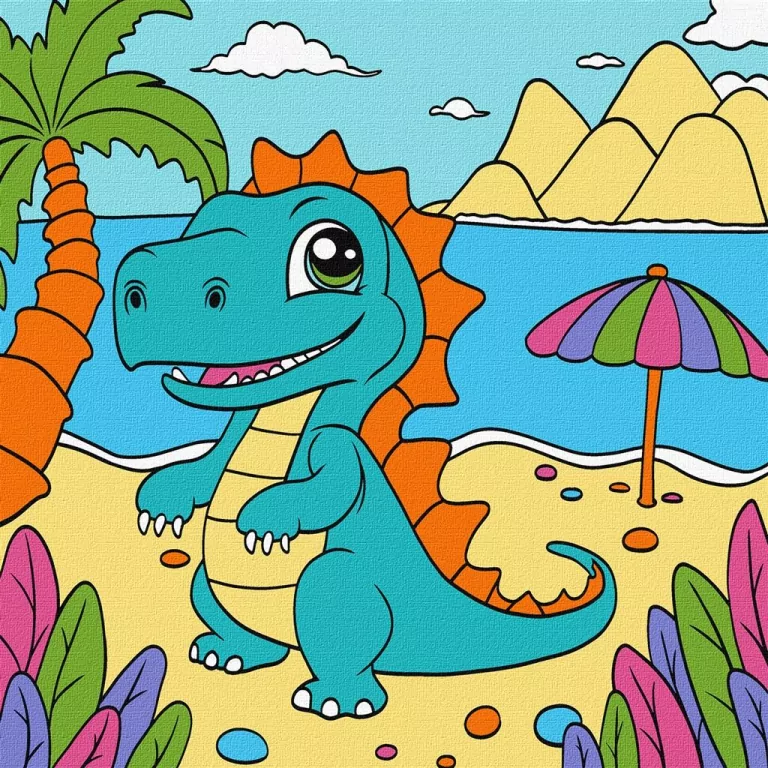 Malowanie po numerach - Zabawny dinozaur 25x25cm - tantis.pl