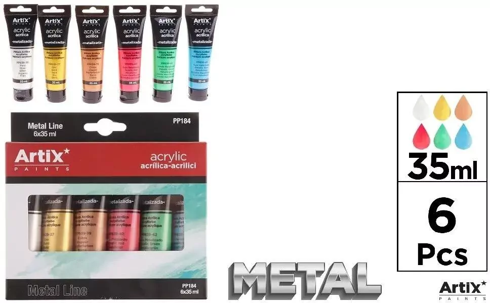 Farba akrylowa metal 35ml 6 kolorów - tantis.pl