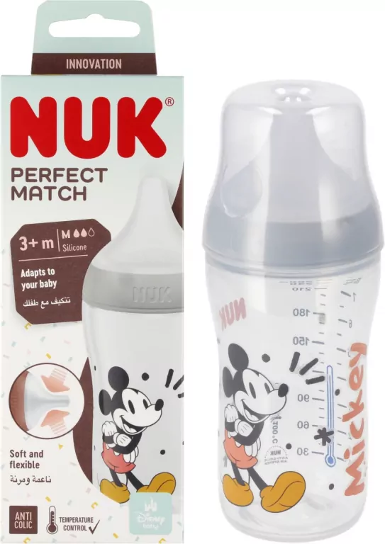 NUK. Perfect Match. Butelka z silikonowym smoczkiem. 260 ml. Miki Mouse - tantis.pl