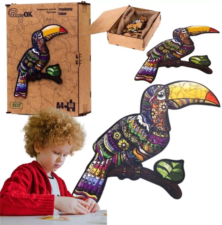 Puzzle drewniane eko 60. Tropikalny tukan A4 - tantis.pl