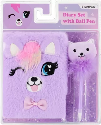 Pamiętnik pluszowy Kot z kłódką + długopis