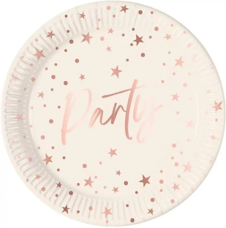 Talerzyki papierowe Rose Gold Party 23cm - tantis.pl