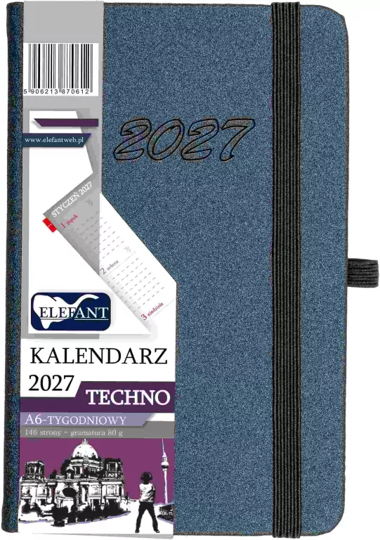 Kalendarz Techno 2027 A6 tygodniowy grafitowy - tantis.pl
