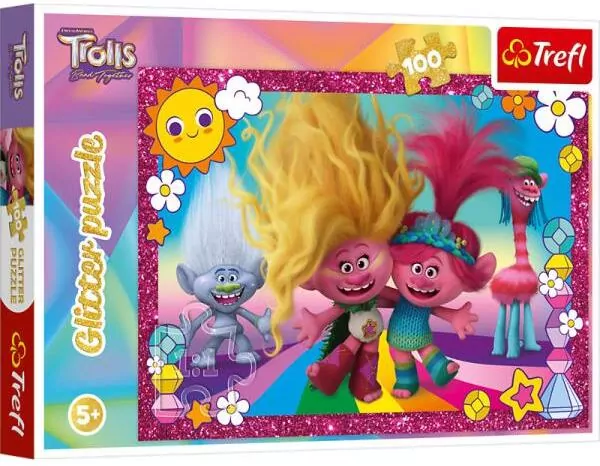 Puzzle 100 Glitter. Błyszczące Trolle - tantis.pl