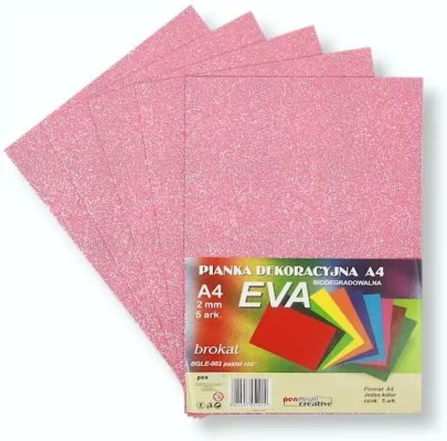 Pianka brokatowa A4 Eva pastel. róż biodegrad. 5sz