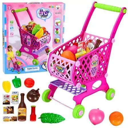 Wózek sklepowy z akcesoriami różowy 46el 52cm - tantis.pl