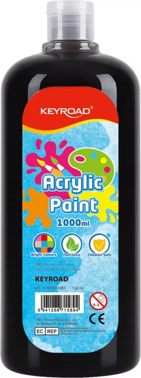 Farba akrylowa KEYROAD butelka 1000ml czarna - tantis.pl