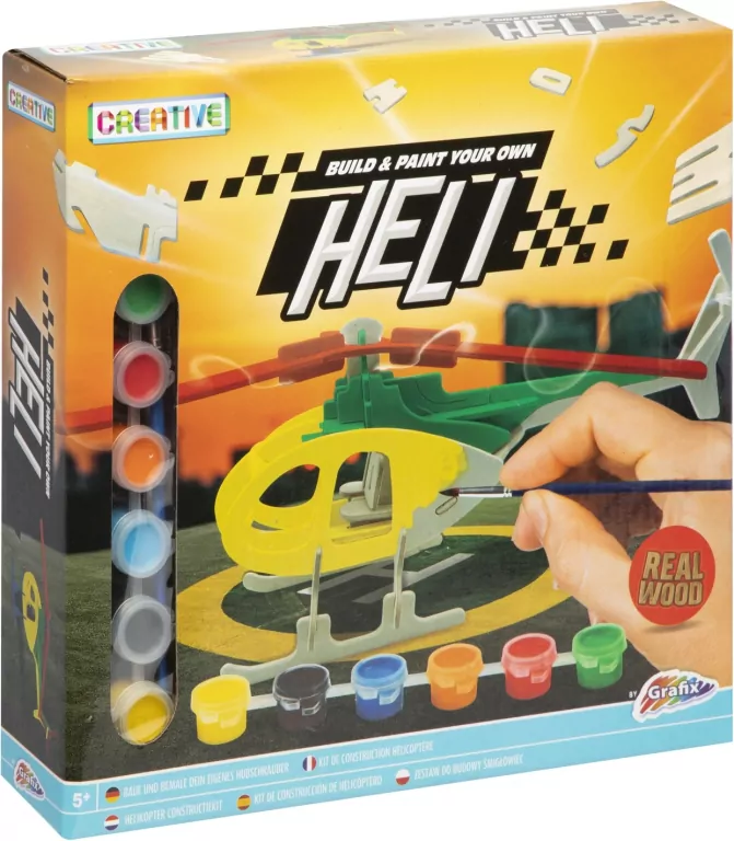Drewniany helikopter, 6 farb + pędzel - tantis.pl