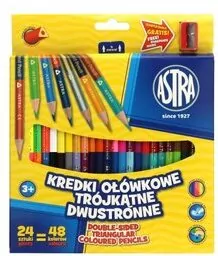 Kredki ołówkowe trójkątne dwustronne. 48 kolorów. Temperówka gratis - tantis.pl