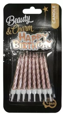 Świeczki B&C urodzinowe Happy Borthday, różowo-złote - tantis.pl