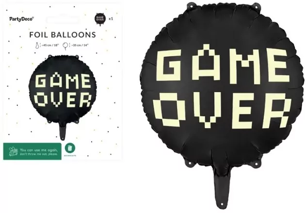 Balon foliowy Game over czarny 45cm - tantis.pl