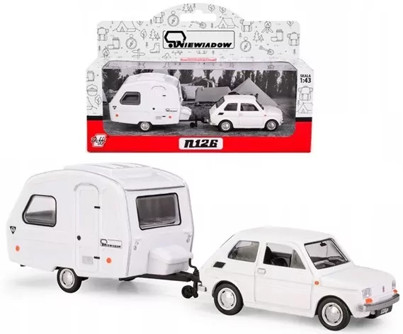 Fiat 126p + przyczepa Niewiadów Kemping biały - tantis.pl