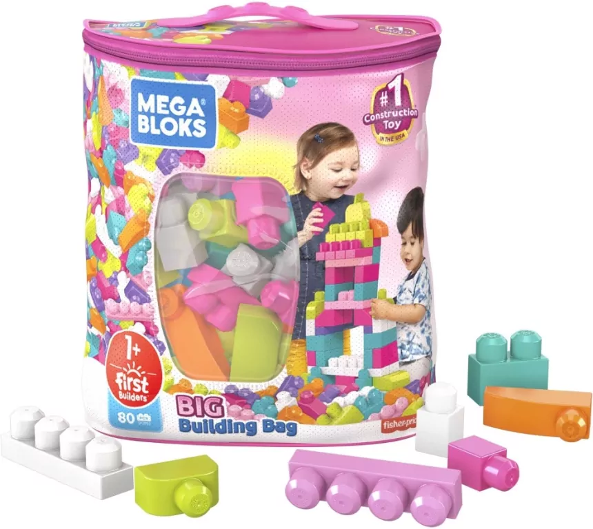 Mega Bloks. Klocki w torbie 80 el. Różowe - tantis.pl