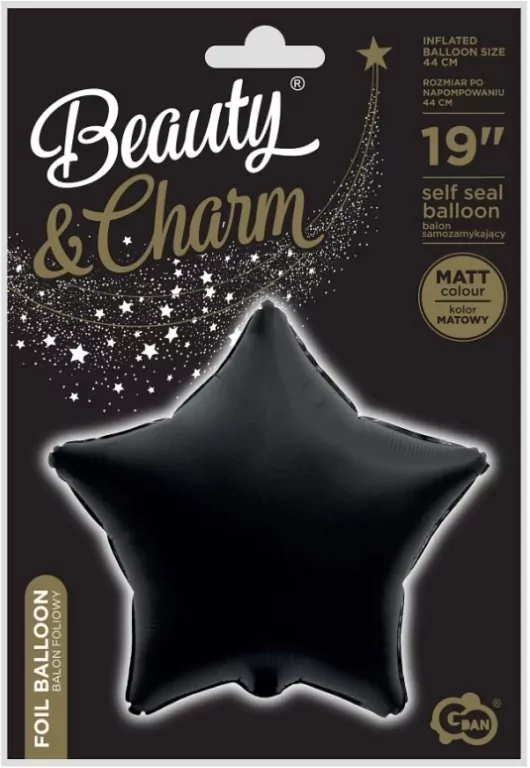 Balon foliowy B&C Gwiazda matowa, czarna 44cm - tantis.pl