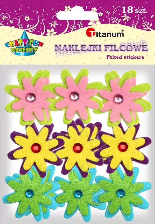 Naklejki filcowe 3D kwiaty z kryształem, mix 18 szt - tantis.pl