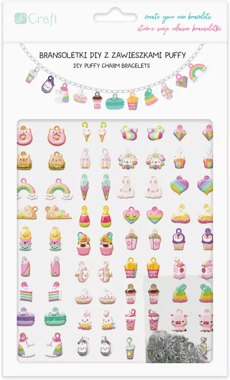 Bransoletki DIY z zawieszkami puffy Rainbow - tantis.pl