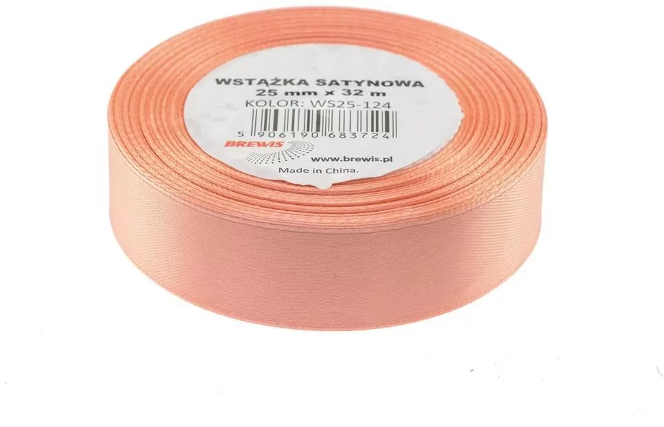 Wstążka satynowa 25mmx32m. Łososiowa - tantis.pl