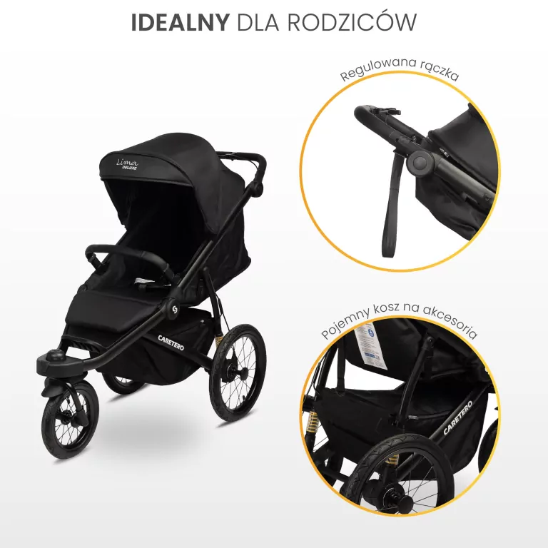 Caretero Lima Deluxe wózek spacerowy czarny - tantis.pl