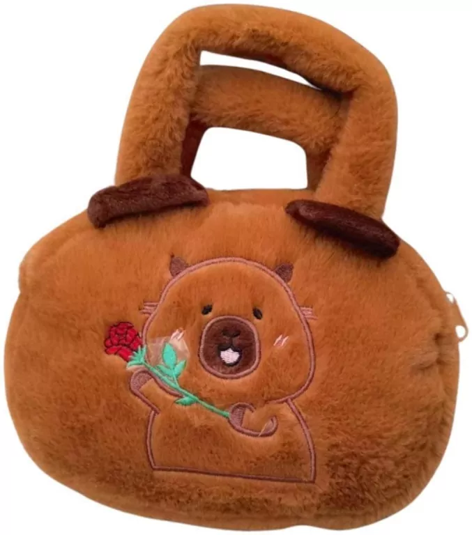 Torba pluszowa Kapibara z różą brązowy 20cm - tantis.pl