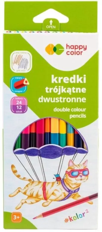 Kredki trójkątne 12szt 24 kolory HAPPY COLOR - tantis.pl