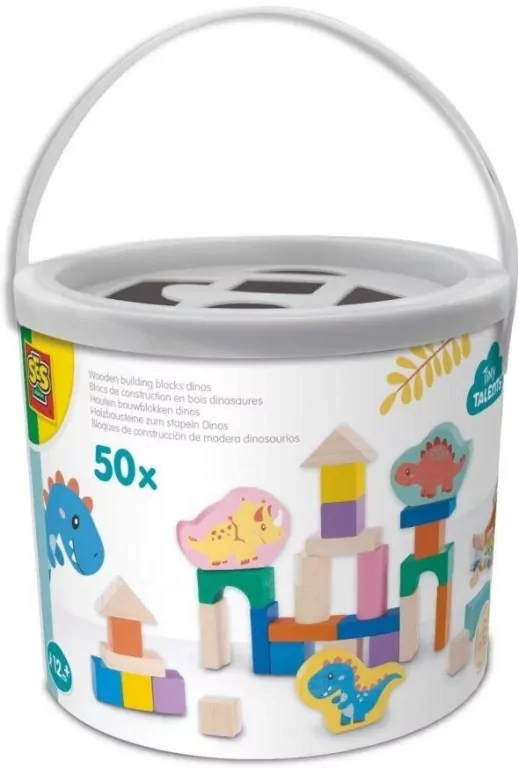Klocki drewniane Dinozaury wiaderko 50el - tantis.pl
