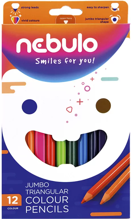 Kredki ołówkowe trójkątne Jumbo 12 kolorów NEBULO - tantis.pl