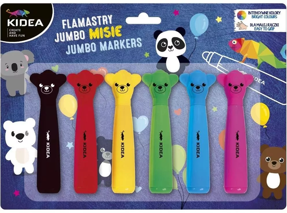 Flamastry Jumbo. Misie. 6 kolorów - tantis.pl