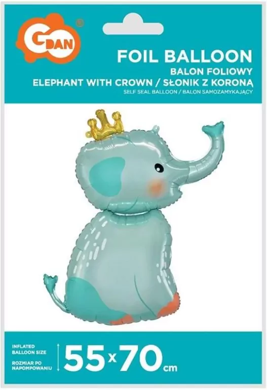 Balon foliowy. Słonik z koroną 55x70cm - tantis.pl