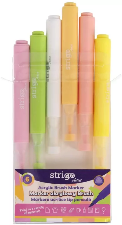 Marker akrylowy z końcówką Brush 6kol STRIGO - tantis.pl