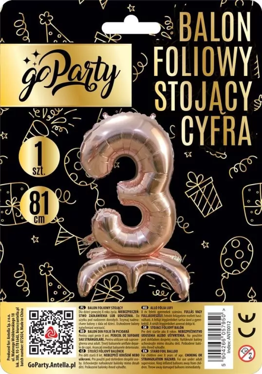 Balon foliowy stojący 3 rose gold 81cm - tantis.pl