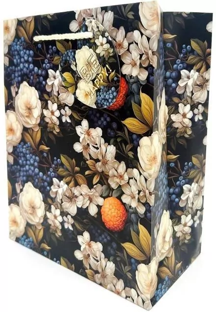 Torebka ozdobna matowa 18x23x10cm Białe Kwiaty - tantis.pl
