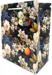 Torebka ozdobna matowa 18x23x10cm Białe Kwiaty