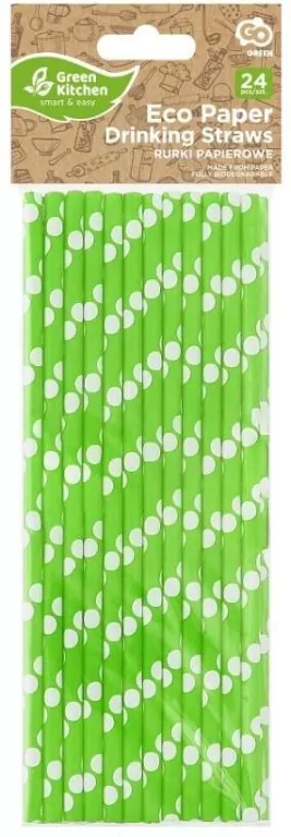 Słomki pap. pistacjowe w białe groszki 6x197mm 24s - tantis.pl