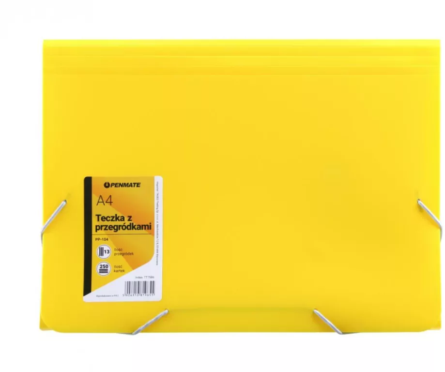 Teczka z przegródkami A4 PP-104. Żółta - tantis.pl