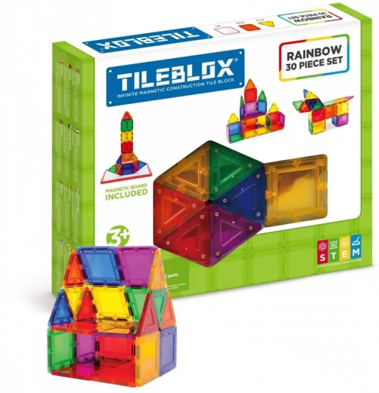 Tileblox zestaw tęczowy 30 elementów z tablicą magnetyczną - tantis.pl