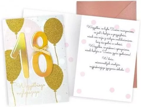 Karnet Urodziny 18 złote balony